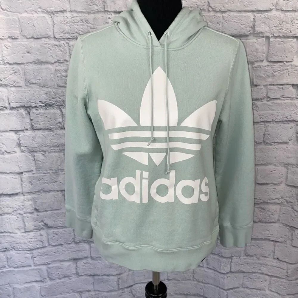 Adidas graphic print pullover hoodie w/front pocket mint green sz S women